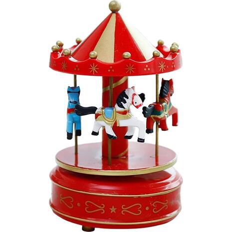 Καρουζέλ περιστρεφόμενο με μουσική, Υ18,5x10,5x10,5εκ. Κόκκινο